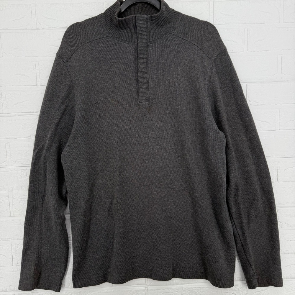 Banana Republic Mens L Charcoal Knit Quarter Button Pullover Smart Casual Preppy